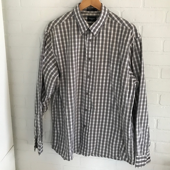 Haggar Button Down Shirt Gray/White Gingham Cotton blend Men/Unisex Sz L - Picture 3 of 6